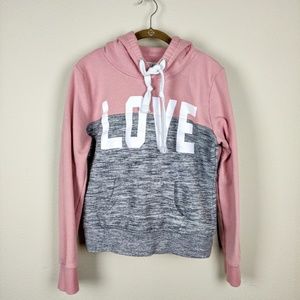 LOVE Heathered Gray & Pink Hoodie Sweatshirt